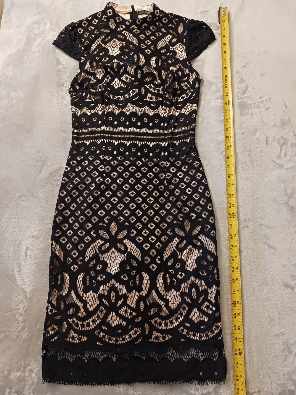 QUIZ Nude Lined Black Lace Midi Dress with Cap Sleeves